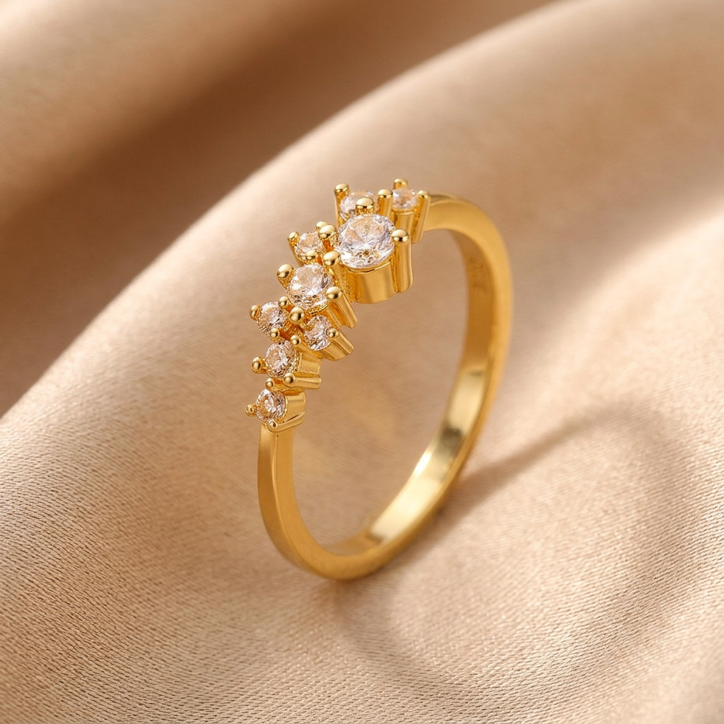 Bague Cascade Cristaux Doré