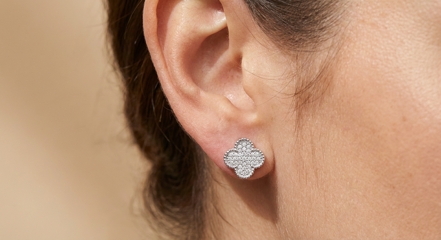 Boucles Trèfle Cristal Argent