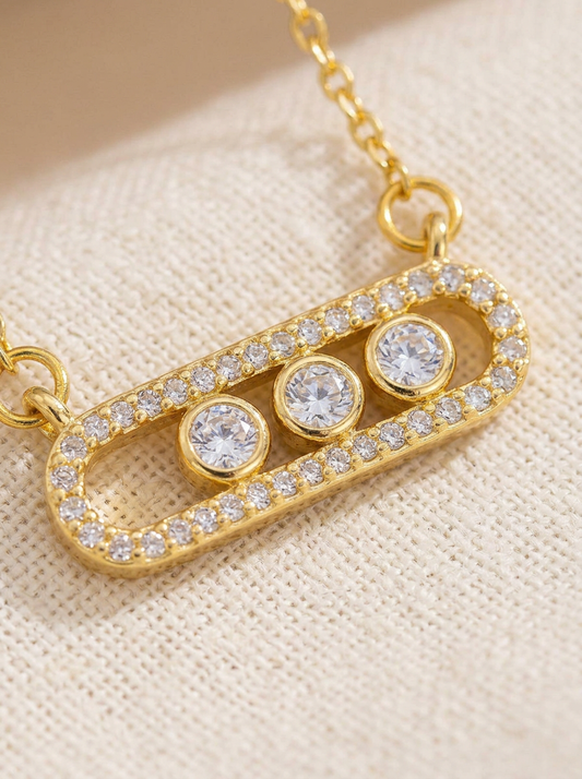 Collier Barre Cristaux Doré