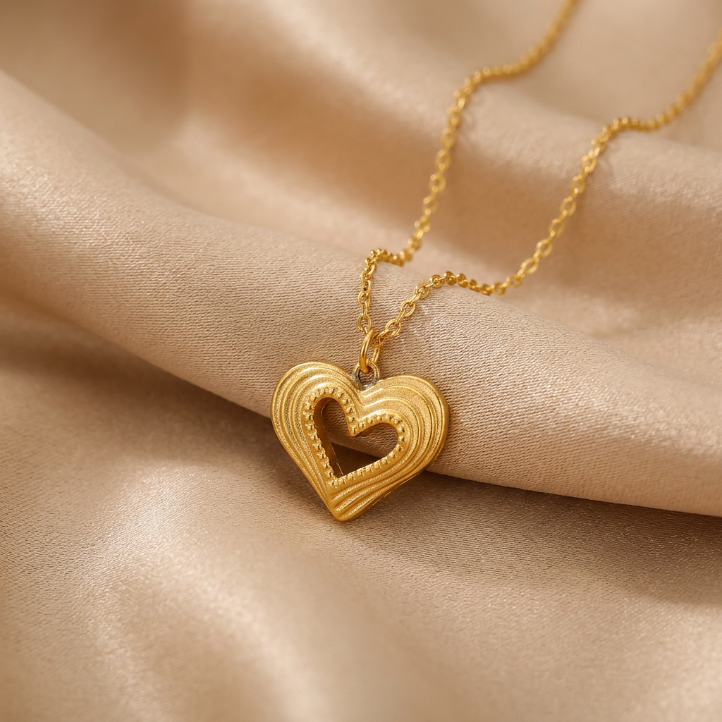 Collier Cœur Ondulé Doré